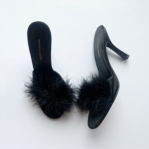 Black Feathered Heeled Mule by Victoria’s Secret. Vintage.